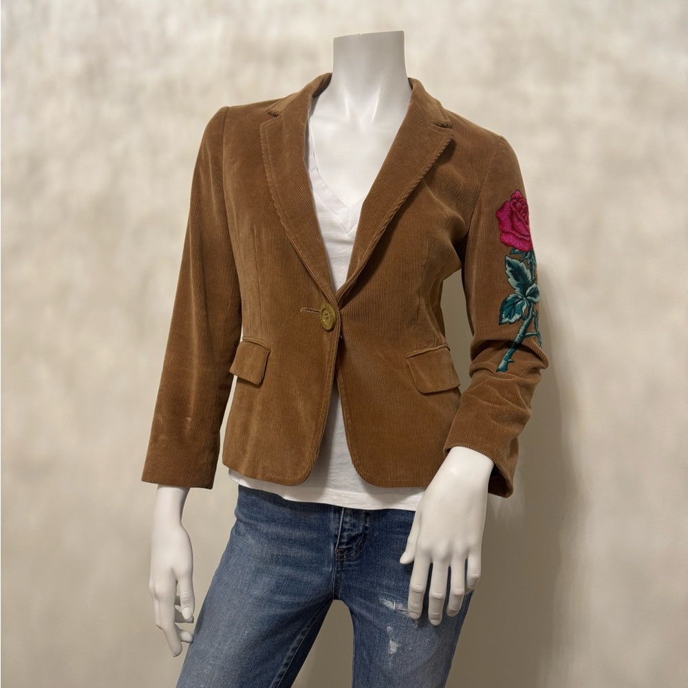 Vintage Moschino Jeans Corduroy Blazer with Rose Embroidery